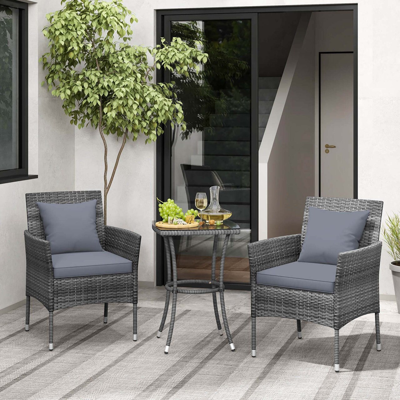 Costway 3 PCS Patio Furniture Set with Cushioned Patio Chairs & Tempered Glass Coffee Table Grey/Navy/White/Black